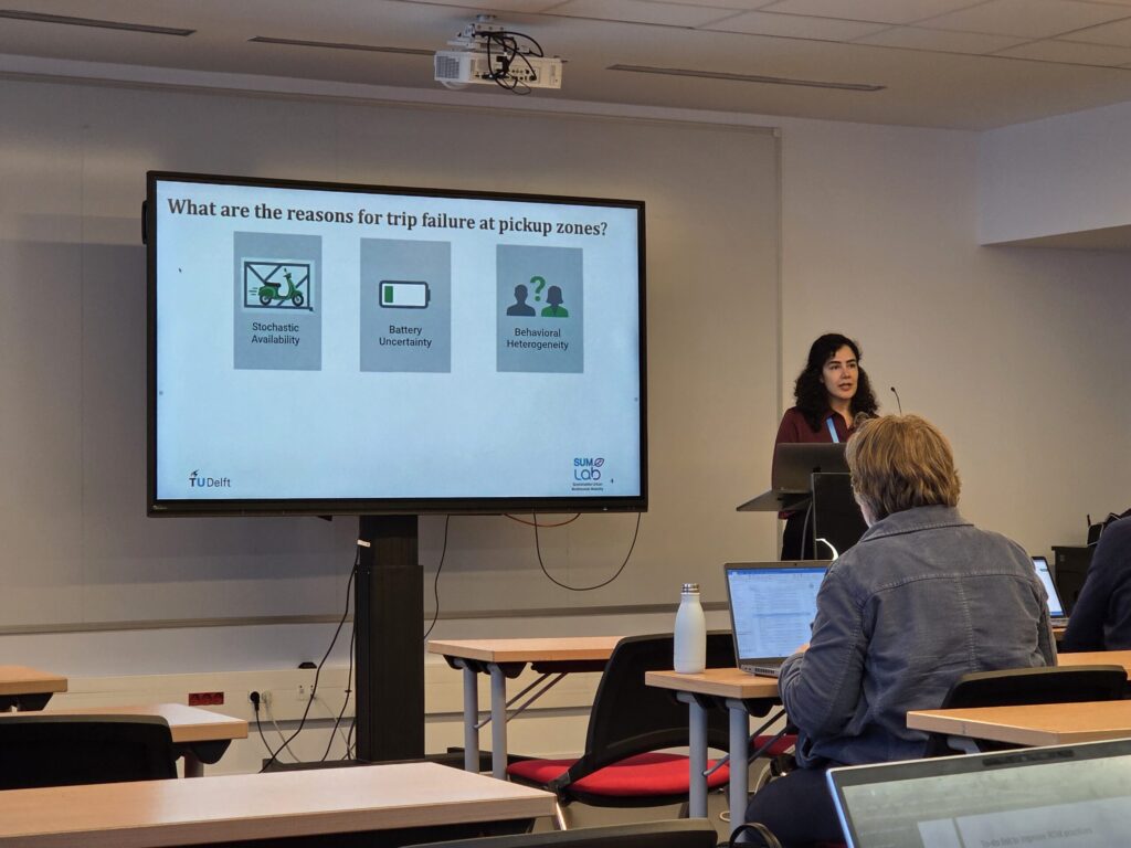 Sara Momen presenting research on reliable multimodal trip planning at hEART 2026 in Paris.